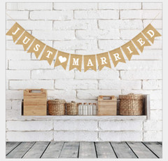 Burlap JUST MARRIED Wedding Banner Mr Mrs Rustic Party Decoration Anniversary