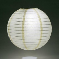 14″ Ivory Round Paper Lantern, Even Ribbing, Hanging Decoration