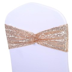 Pack of Chair Sashes Bands Stretch Spandex One-Sided Sequin 100 Rose Gold