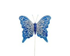 12PC 4″ Royal Blue + Silver Glitter Feather Butterflies Craft DIY Cake Topper