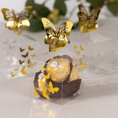 25 Clear Plastic Square Candy Gift Boxes Gold Butterfly Top Party Decorations