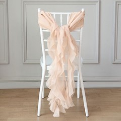 Nude Premium CHAIR COVER with Curly Chiffon Ruffled SASHES Wedding Decorations