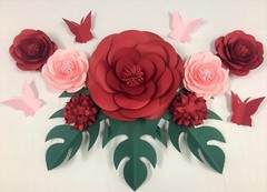 Decor In The Box 14 Piece Handmade Paper Flower Set Fully Assembled -Red/Pink