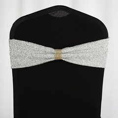 10 Silver Glittered Spandex CHAIR SASHES Wedding Party Reception Light Gray