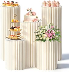 Gereat 5Pc Cylinder Party Stands Foldable Cardboard Display Pedestals White