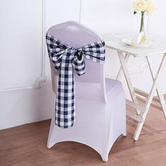 10 Navy Blue on White Gingham Buffalo Plaid Polyester CHAIR SASHES Decorations