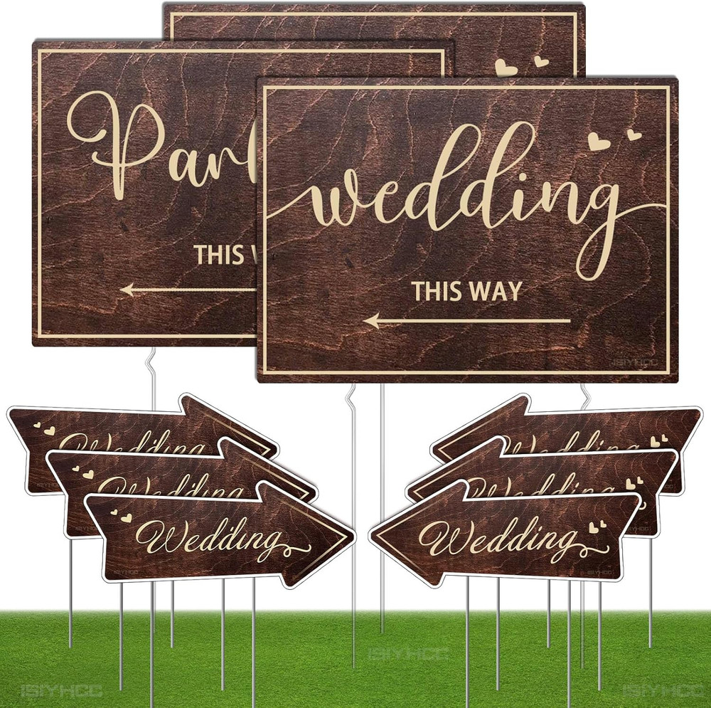 9-Piece Wedding This Way Sign Kit, Double-Sided Wooden Wedding Direction Arrow &