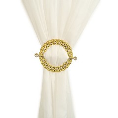2 GOLD Plastic 7″ Round Curtain Tie Backs Acrylic Crystals Drapery Holdbacks