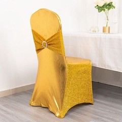 Metallic Tinsel Spandex Stretchable Banquet Chair Cover Sash Band Buckle Party