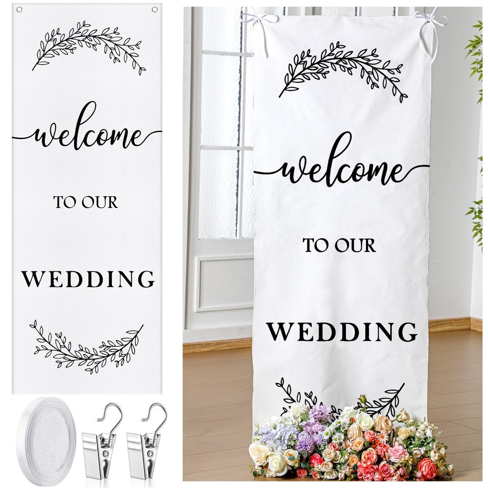 Yousoontic Welcome to Our Wedding Linen Rustic Wedding Welcome Banner Plain C…