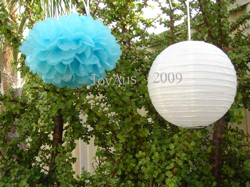 12x 12” Blue tissue paper pom pom whilte lantern wedding party babyshower decor