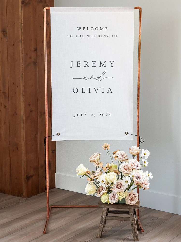 Boho Fabric Wedding Welcome Sign, Custom Linen Wedding Ceremony Sign