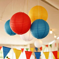 Blue, Red,Yellow,White Paper Lanterns Set (10 Pcs)- 8/10 Inch round Hanging Pape