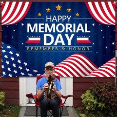 Memorial Day Decorations Banner 72″ x 48″ Backdrop Remember and Honor Happy M…