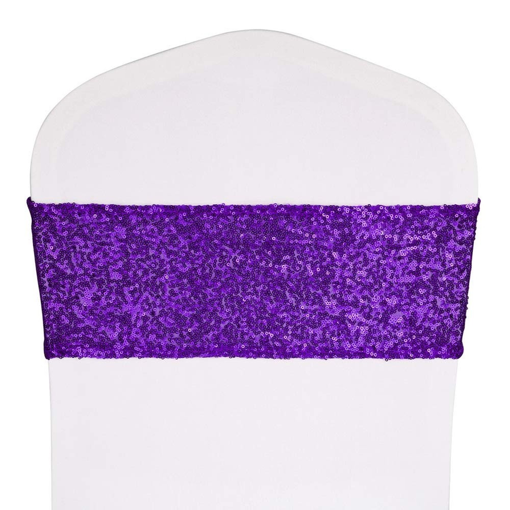 Pack of 25 Stretch Sequin Chair Sashes Chair Bands One-Sided Sequins Decor fo…