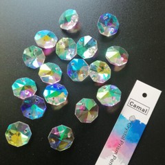 200Pcs 14mm ABColor Colorful Crystal Octagonal Loose Beads 2Holes Chandelier DIY
