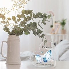 15th Wedding Anniversary Heart Shaped Acrylic Plaque Decor for Husband and Wife