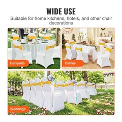 50pk Anti-Wrinkle Spandex Banquet Covers w/ Gold Sash, Fits 17.3×20.1×36.4in