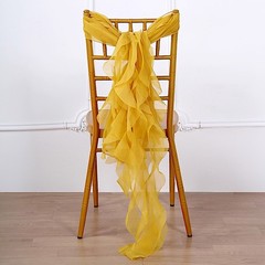 Mustard Yellow Premium CHAIR COVER with Curly Chiffon Ruffled SASHES Wedding