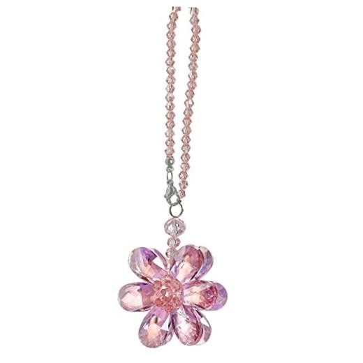 Pink Crystal Flower Car Charm Rear View Mirror Pendant Decor | Pink Flower