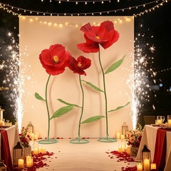 3 Pack Large Burgundy Artificial Corn Poppy Flowers, Freestanding Floral Decor
