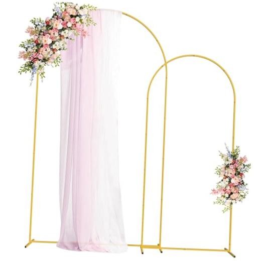 Metal Arch Backdrop Stand Set of 2 Wedding Arch Stand 7.2FT & 7.2FT, 6FT Gold