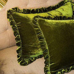Velvet Pillow Shams Set of 2 Retro Ruffle Flounces Trim Soft Decorative Luxur…