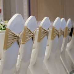 25Pcs 14″x5″ Stretch Chair Sashes Bows Chair Bands Sash with Buckle Yellow