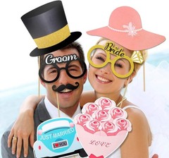 Capture Joy: 52 Count Wedding Photo Booth Props with Gold Glitter & Accessories