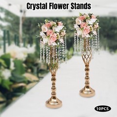 10Pcs Crystal Flower Stands Vases 55cm Wedding Centerpieces Dining Table Gold US
