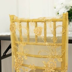 GOLD Organza Embroidered Floral Sequin Chiavari Chair Back SLIPCOVER Party Event