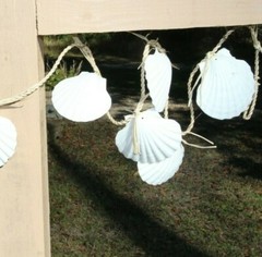 Large Seashell Christmas Tree Garland, White Irish Cups Raffia – 68″+ G-25