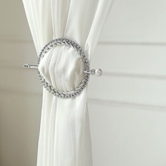 2 Round 6 in Plastic CURTAIN TIE Backs Braided Design Acrylic Crystals Party