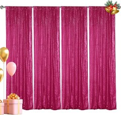 4PCS Fuchsia Sequin Backdrop Curtain, 2FT x 8FT – Perfect for Weddings & Parties
