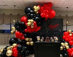 Black Gold Red Balloons Garland Arch Kit, 141Pcs Latex Balloons Different Siz…