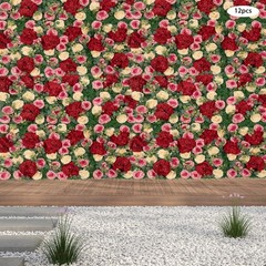 12 Pcs Artificial Flower Wall Panels Faux Hanging Floral Backdrop Decor 40*60cm