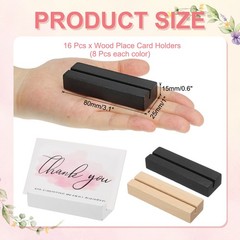 16 Pcs Wood Place Card Holders for Food Signs, Wood Color/Black