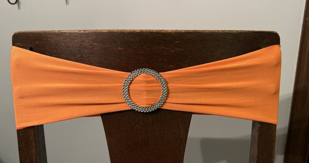 20 Lot ORANGE Spandex CHAIR Sash SILVER SLIDER BUCKLE Belt WEDDING PARTY SHOWER