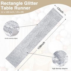 RUDONG M 1 Pack Silver Sequin Table Runner 12 x 108 Inch, Rectangle Glitter