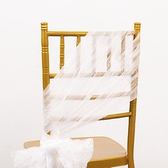 5 WHITE Sheer Crinkled Organza CHAIR SASHES Party Events Home Decorations