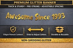 Pre-Strung Awesome Since 1993 Gold Glitter Banner – Funny 33rd Birthday and A…