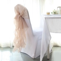 Nude Premium CHAIR COVER with Curly Chiffon Ruffled SASHES Wedding Decorations