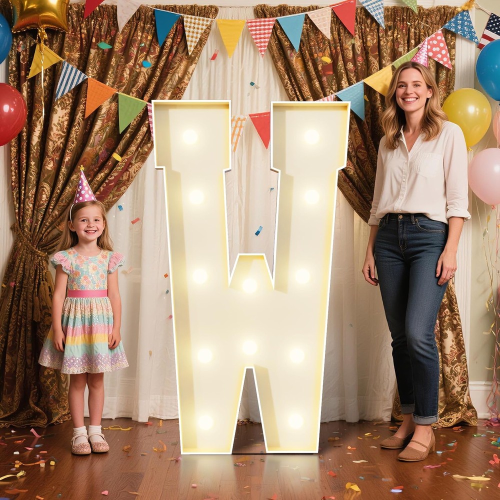 4FT Marquee Letters W Sign,Large Light Up Numbers Party Decoration – Hook and…