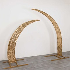 2 GOLD Big Payette Sequin Half Crescent Moon Arch BACKDROP STAND Events Wedding