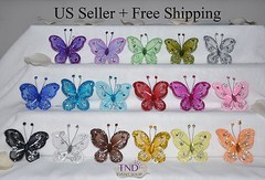 24/48/96-PACK 2″ ORGANZA NYLON MESH BUTTERFLIES WITH WIRE GLITTER & RHINESTONES