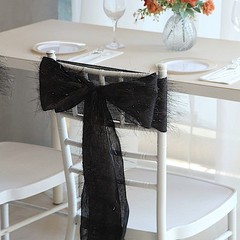 5 BLACK Polyester Chair SASHES Metallic Fringe Party Events Home Decorations