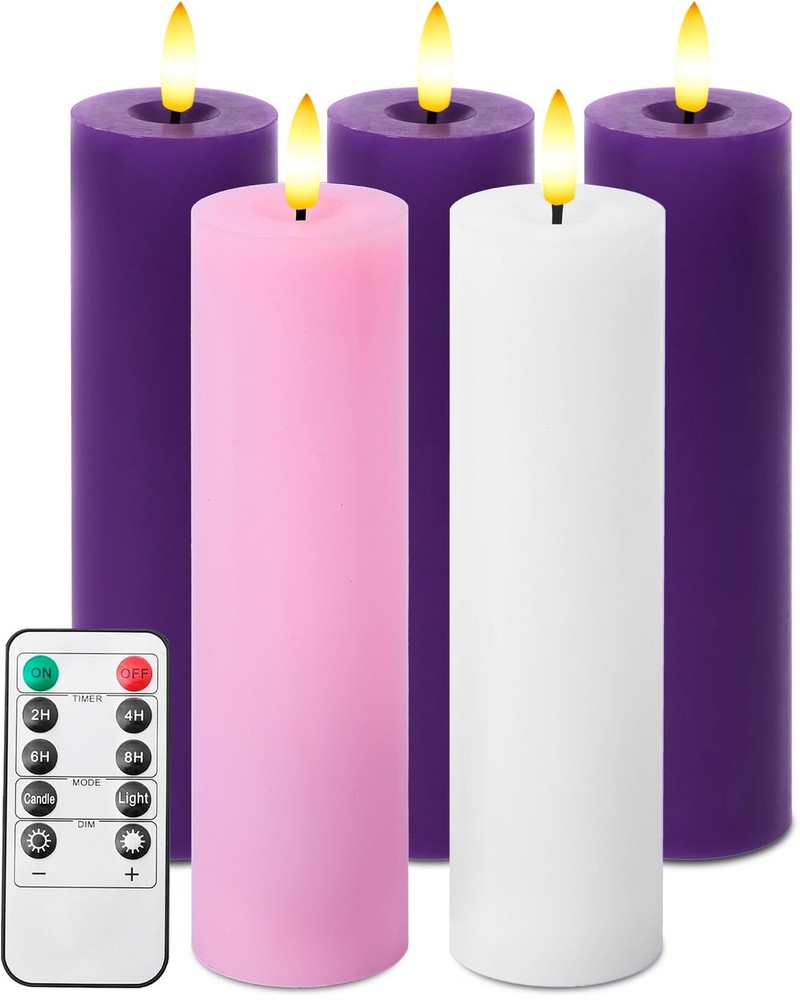 Pillar Advent Candles Set of 5, Battery Operated Advent Candle Set with Remot…