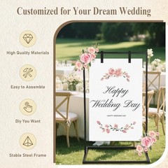 50″ H Wedding Welcome Sign Stand with Anti-Rust Coating, 50*30*20in Black