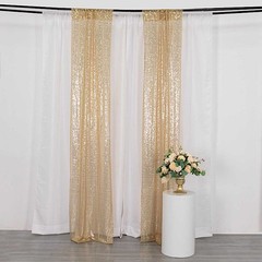 2 CHAMPAGNE 8ft x 2ft Sequined Backdrop Curtain with Rod Pockets Wedding
