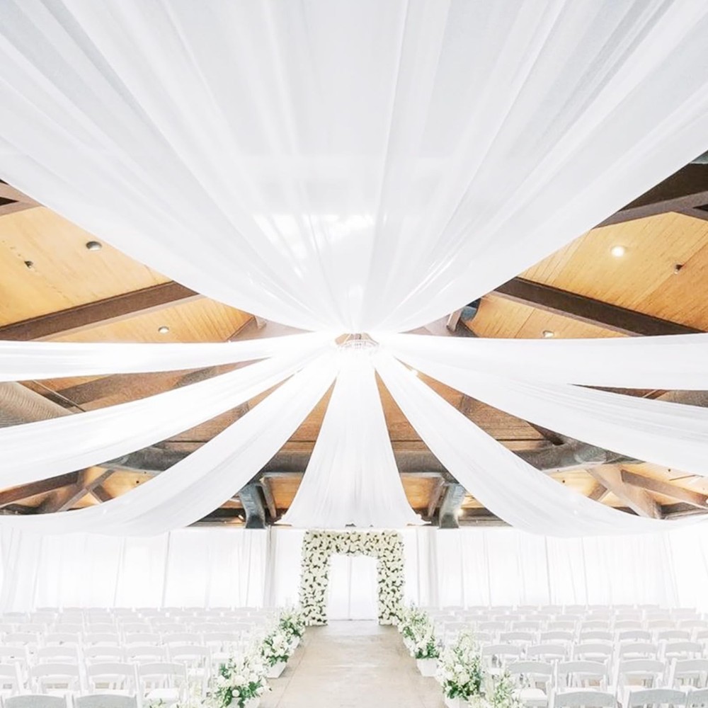 6 Panels Ceiling Drapes for Wedding 60″W x 360″L (Pack of 6), White